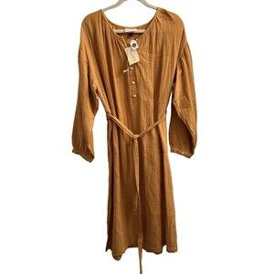 Universal Thread Long Sleeve Gauze Midi Dress Size XXL Mustard Yellow Peasant